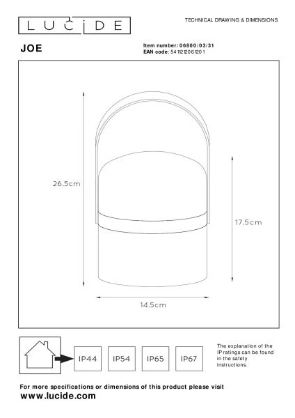 Lucide JOE - Oplaadbare Tafellamp Binnen/Buiten - Accu/Batterij - Ø 14,5 cm - LED Dim to warm - 1x3W 2800K/3200K - IP44 - Wit - technisch